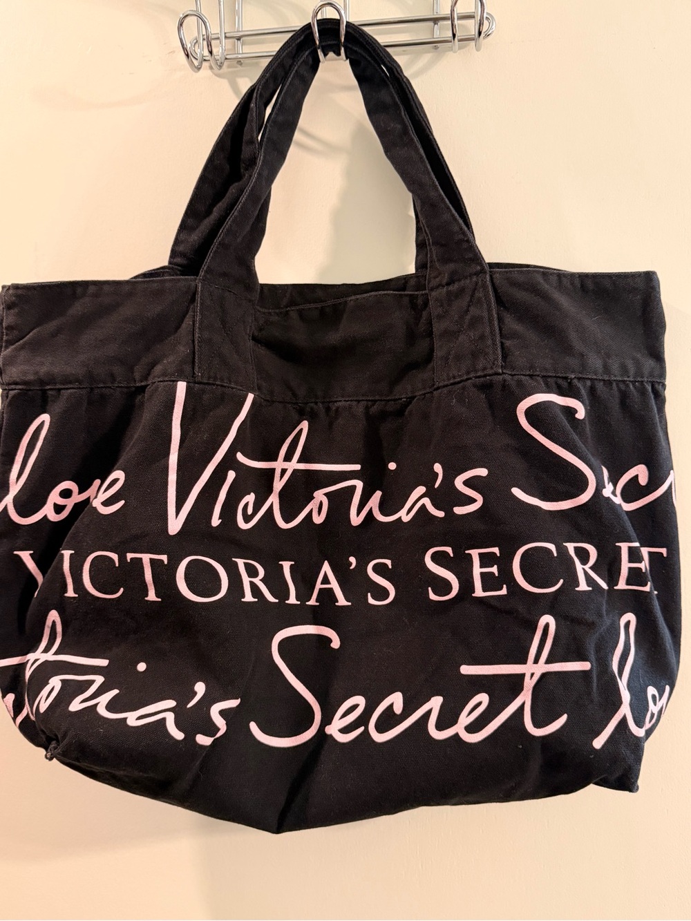 Victoria's Secret Black Tote with Pink Script Logo